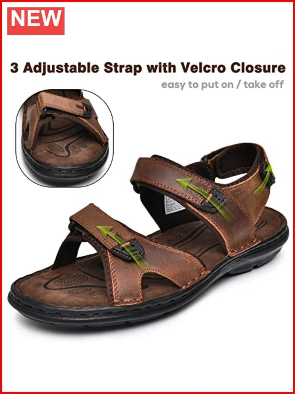 Men's Premium Leather Sandals - Classic Roman Style Open Toe Sandals -
